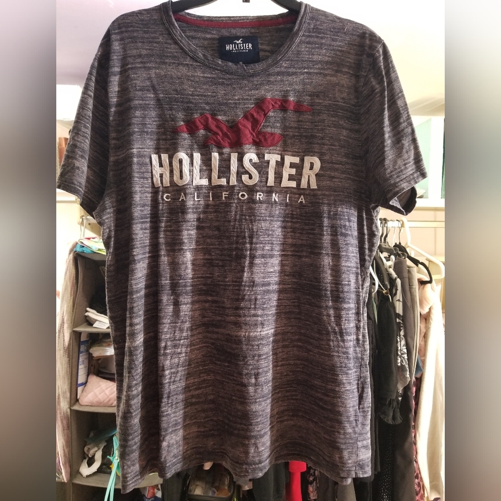 Hollister Gray Short Sleeve Tee with Distressed Texture